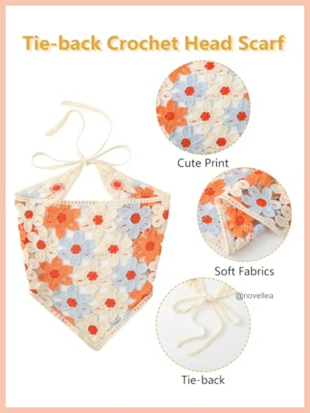 Crochet Head Scarf Bandanas Knit Headband Scarf Tie-Back Floral Headscarf